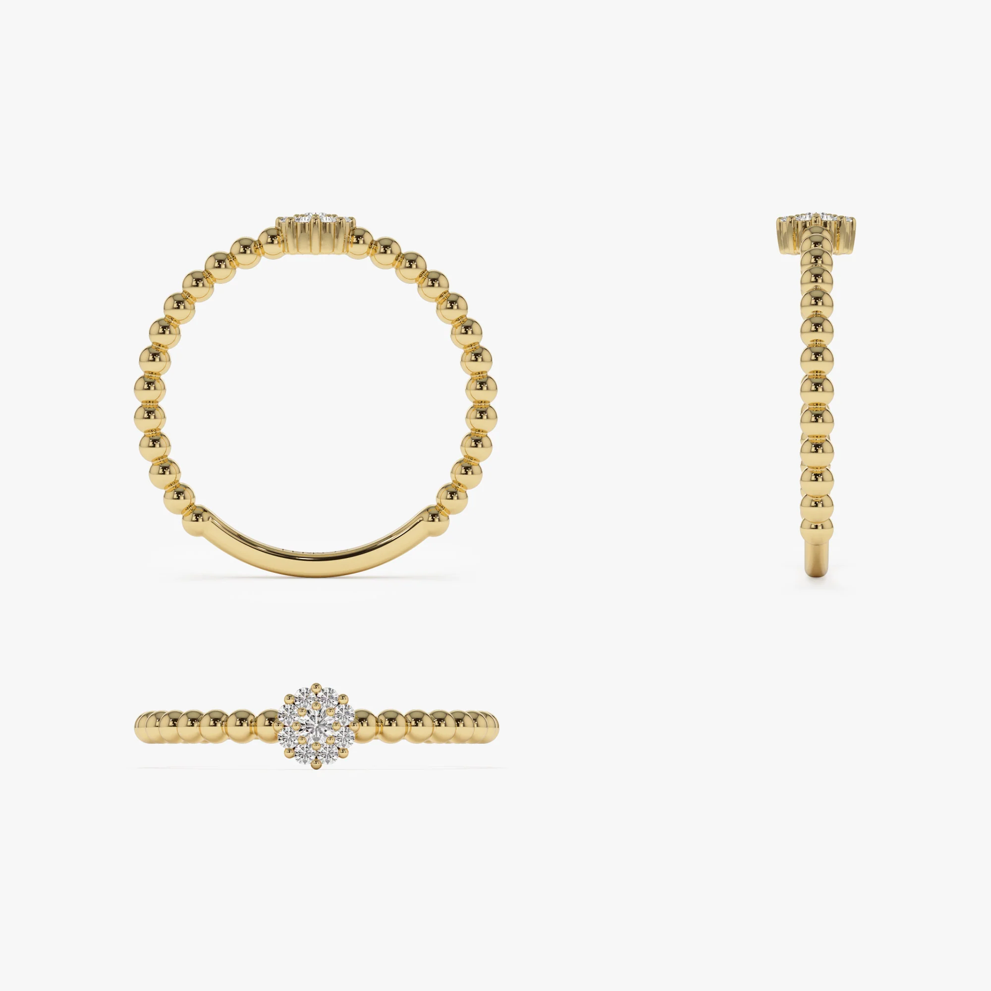 14K Gold Beaded Floral Diamond Ring - Image 7