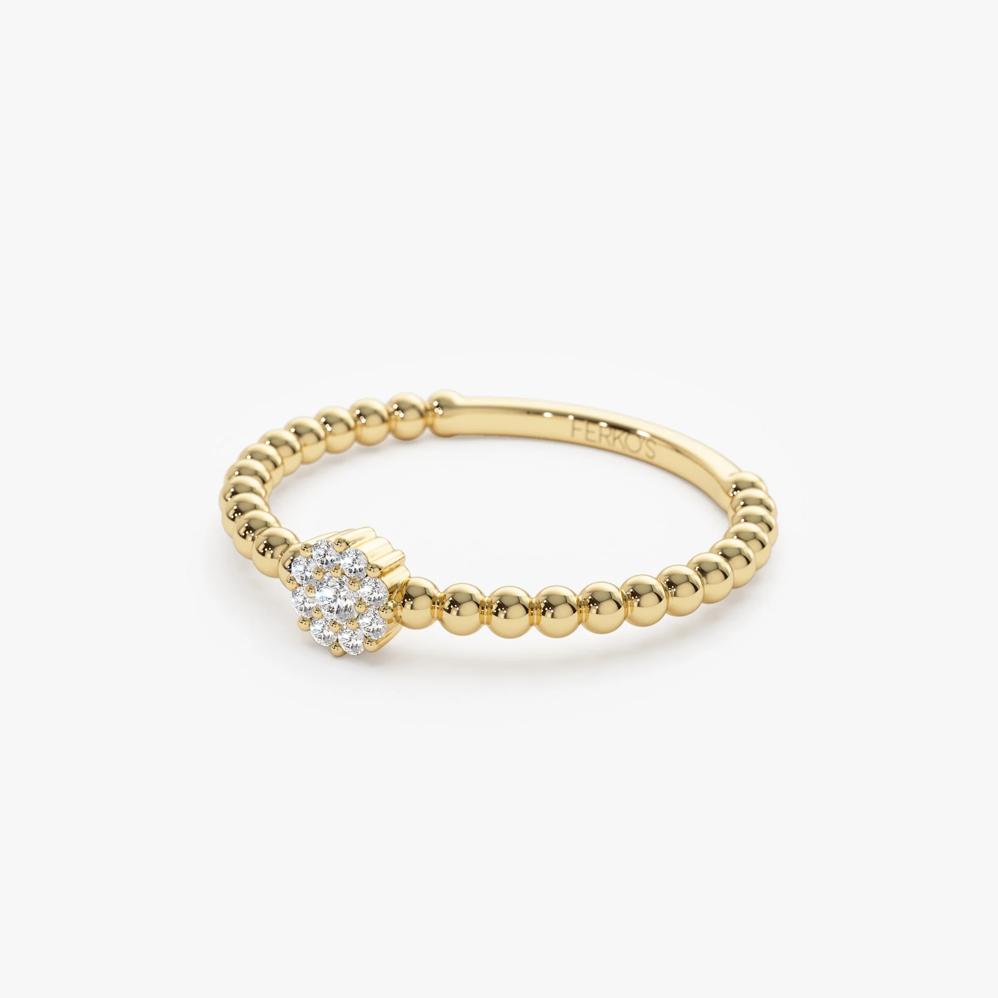 14K Gold Beaded Floral Diamond Ring - Image 8