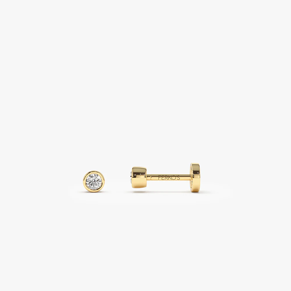 14K Gold Bezel Diamond Flat Back Stud
