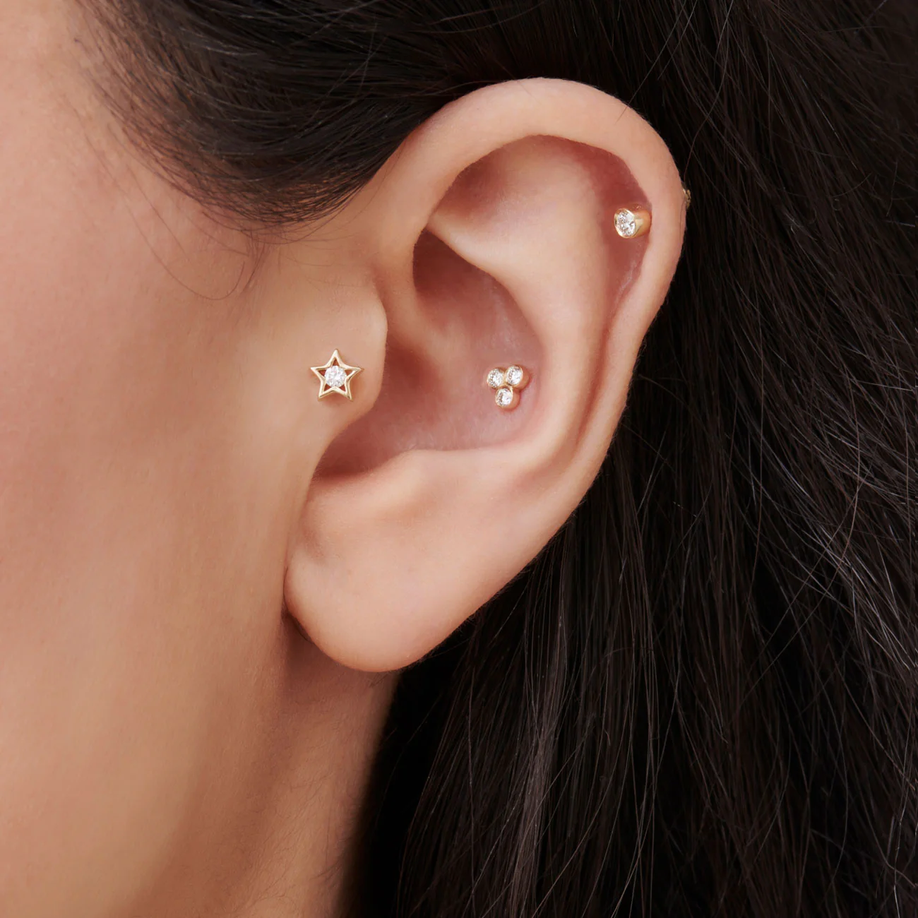 14K Gold Bezel Diamond Flat Back Stud - Image 2