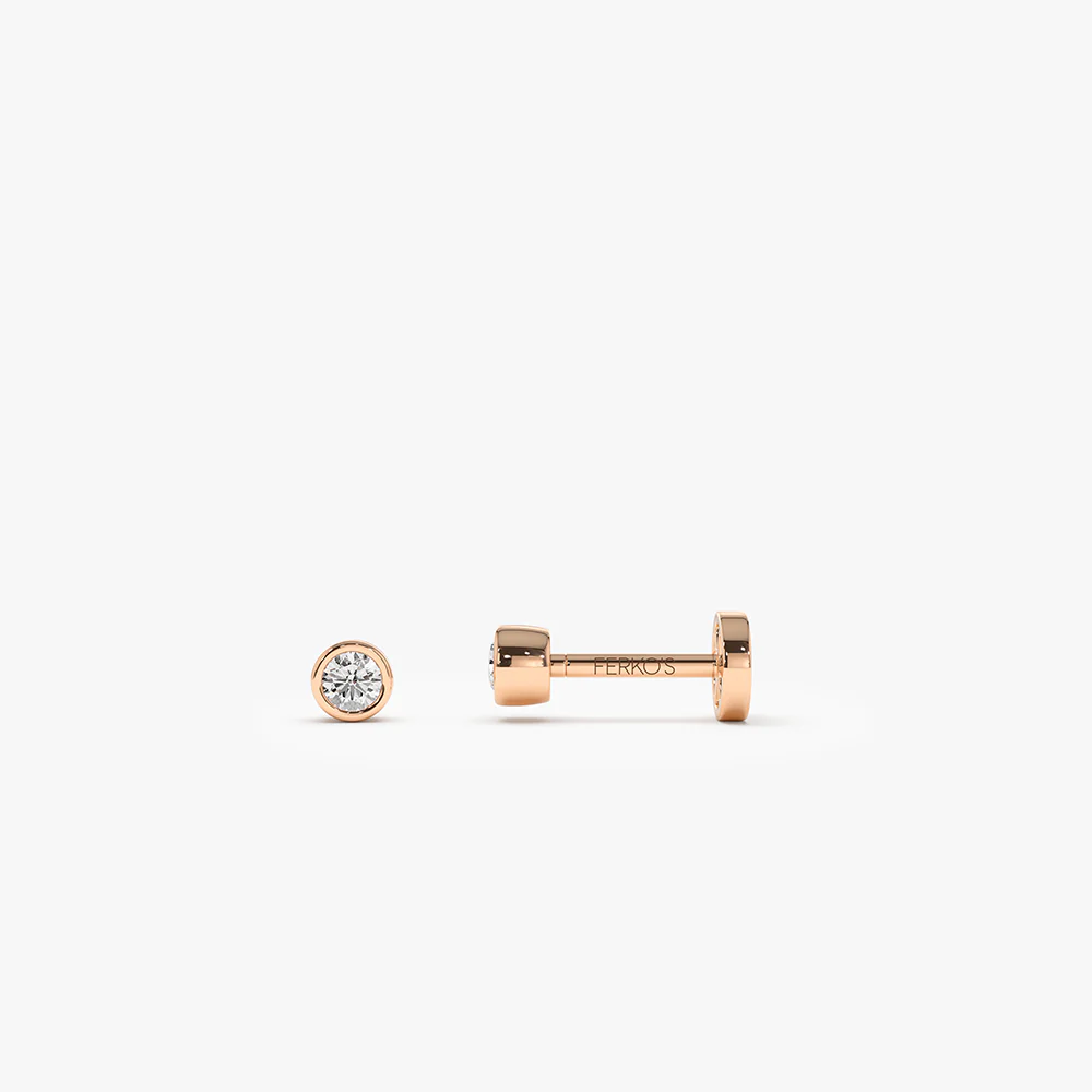 14K Gold Bezel Diamond Flat Back Stud - Image 3