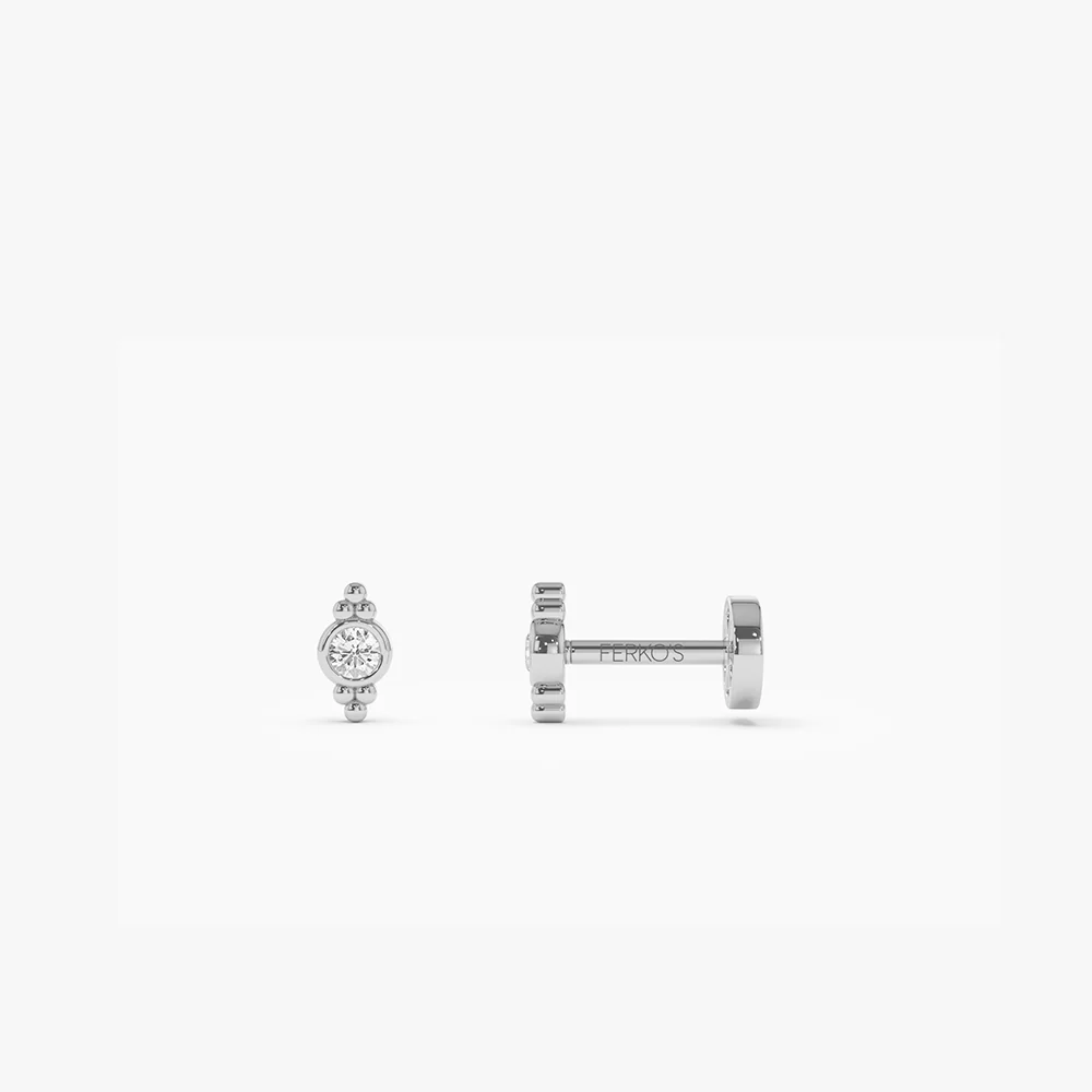 14K Gold Bezel Diamond Flat Back Stud with Milgrain Detail - Image 3