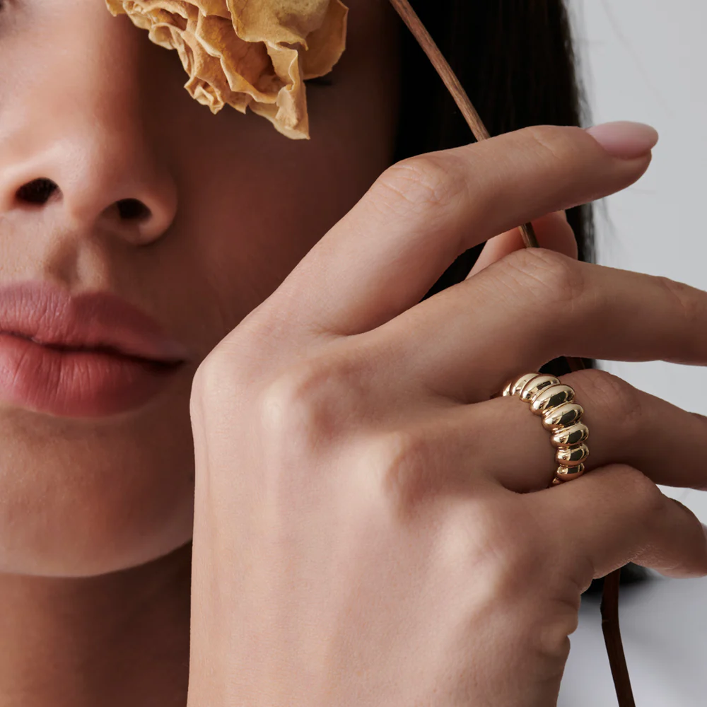 14k Gold Bold Dome Croissant Ring - Image 4