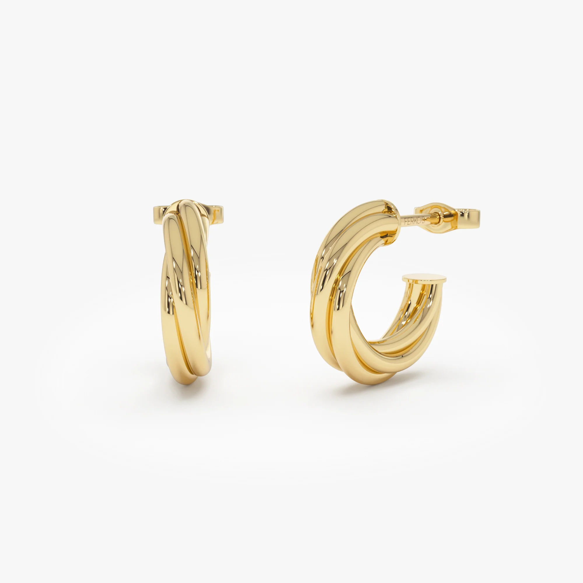 14K Gold Bold Twisted Curve Earrings