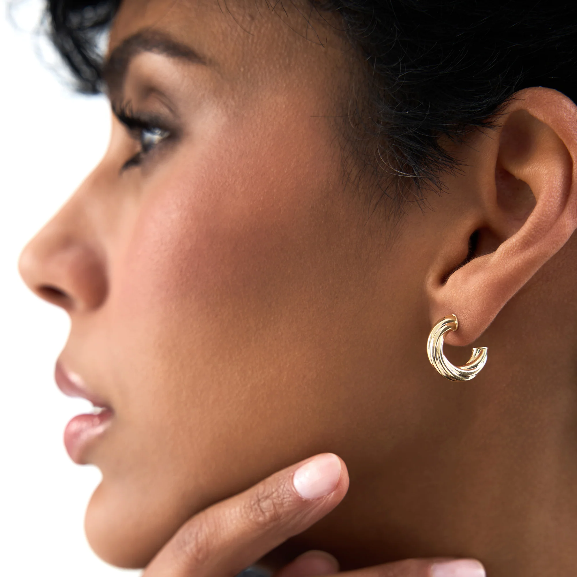 14K Gold Bold Twisted Curve Earrings - Image 2