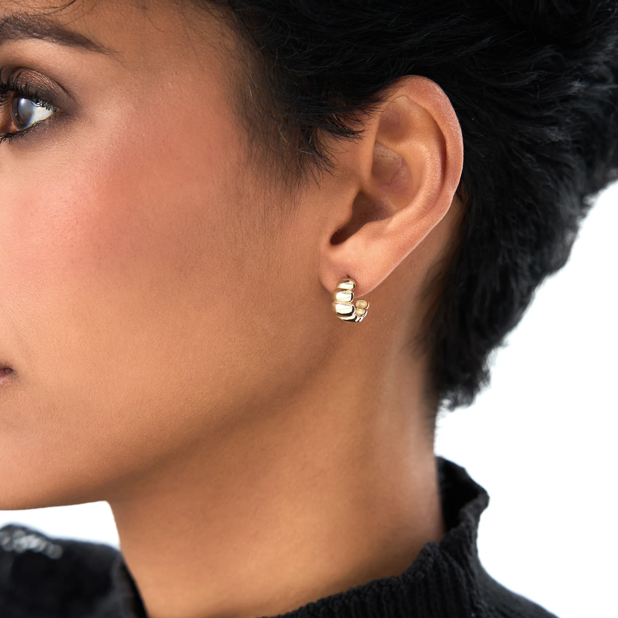 14k Gold Chuncky Bubble Hoop Earrings - Image 2