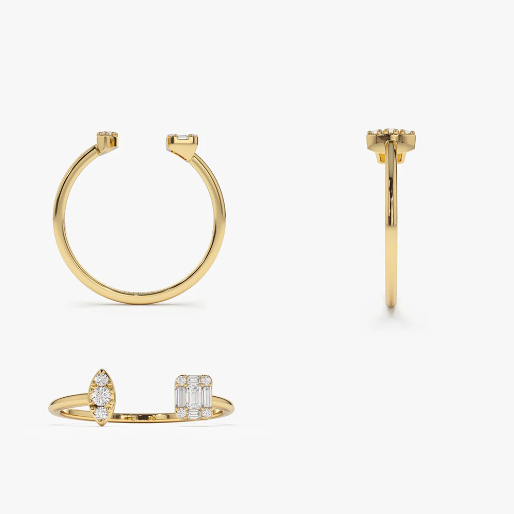 14K Gold Diamond Baguette Cuff Ring - Image 10