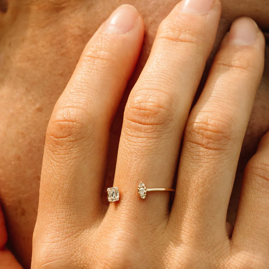 14K Gold Diamond Baguette Cuff Ring - Image 3