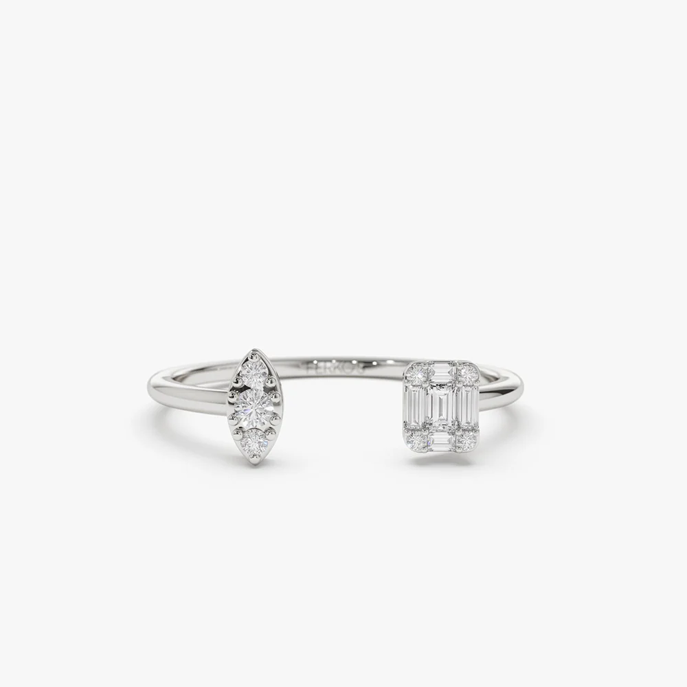 14K Gold Diamond Baguette Cuff Ring - Image 8