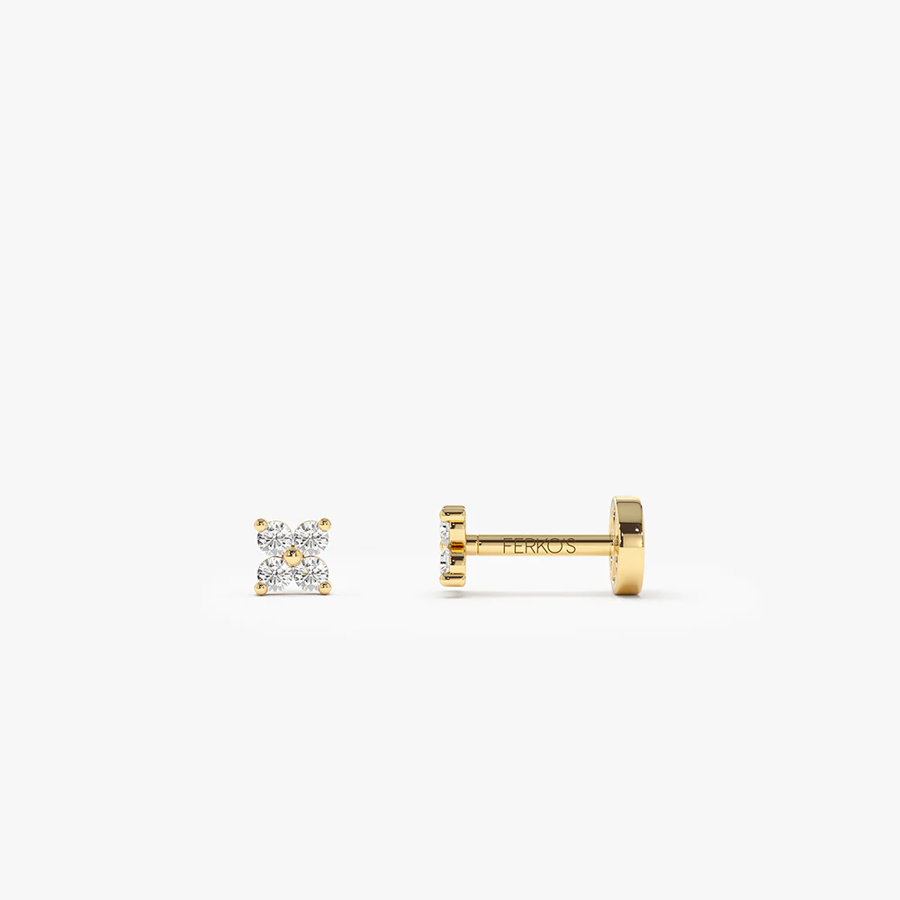 14K Gold Diamond Cluster Flat Back Stud