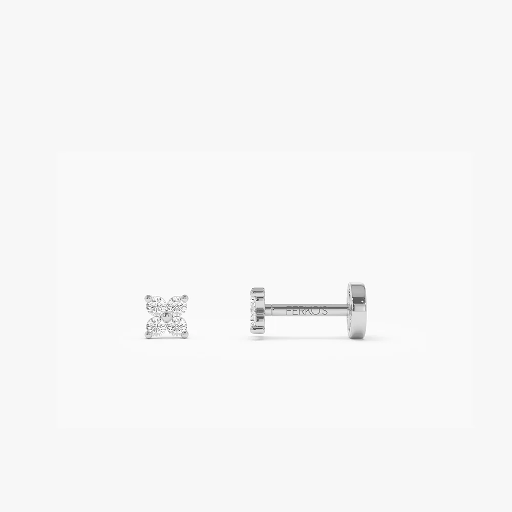 14K Gold Diamond Cluster Flat Back Stud - Image 4