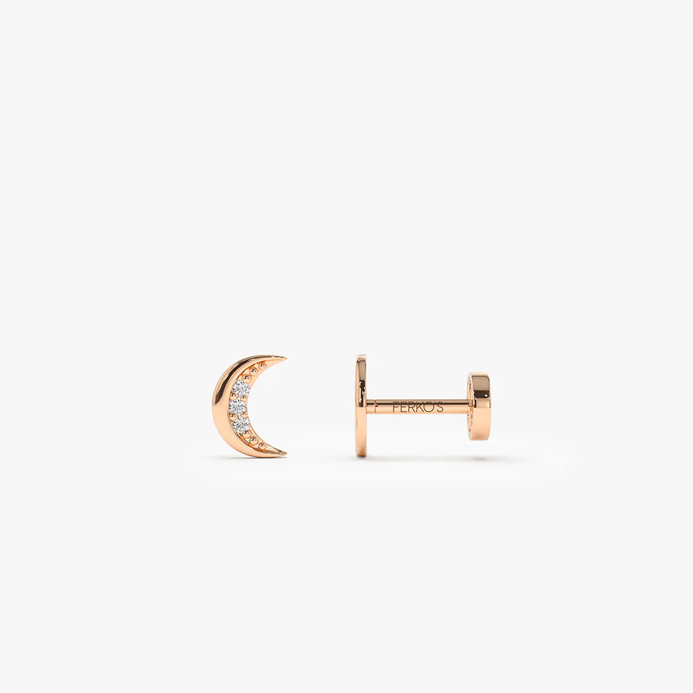 14K Gold Diamond Crescent Moon Flat Back Stud - Image 3