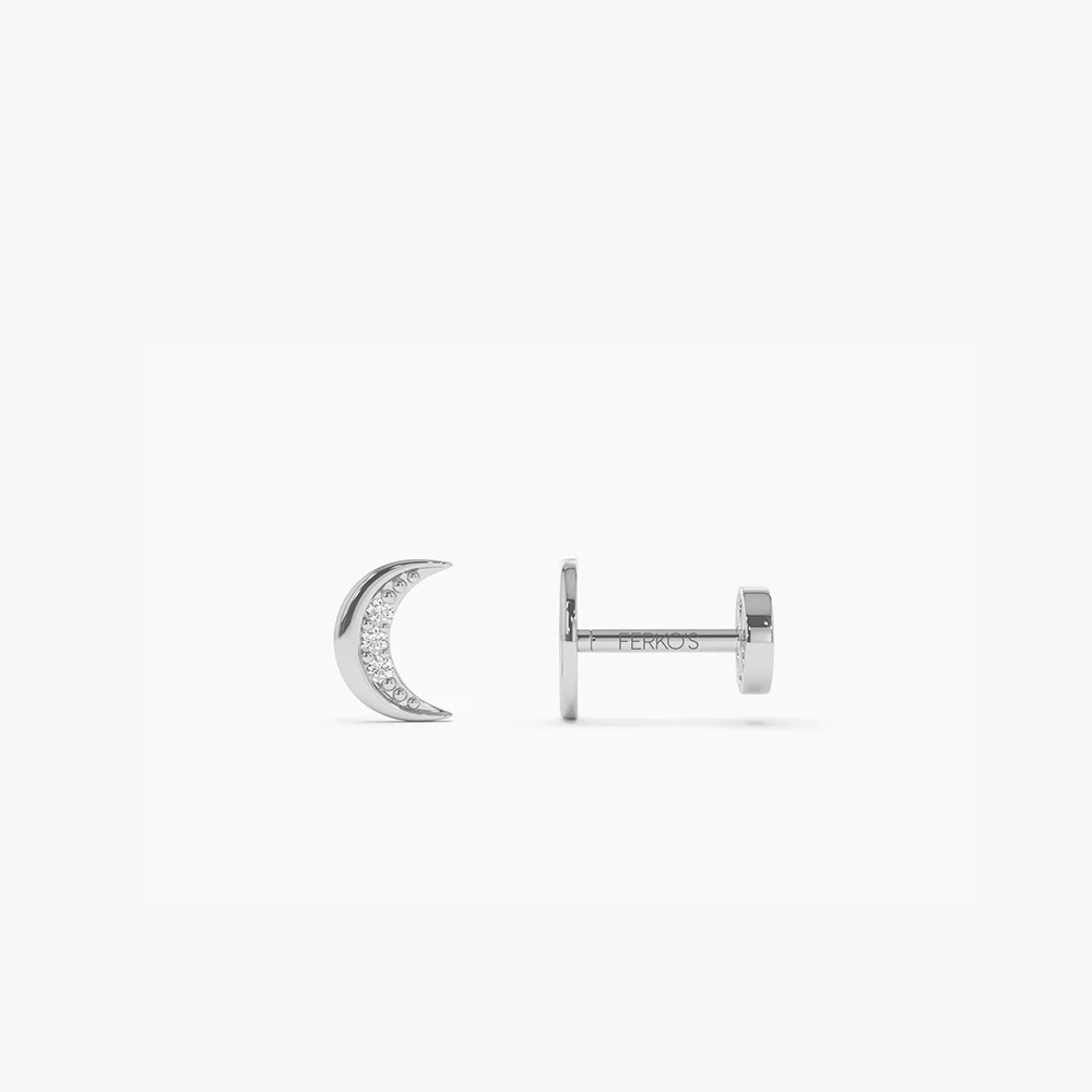 14K Gold Diamond Crescent Moon Flat Back Stud - Image 4