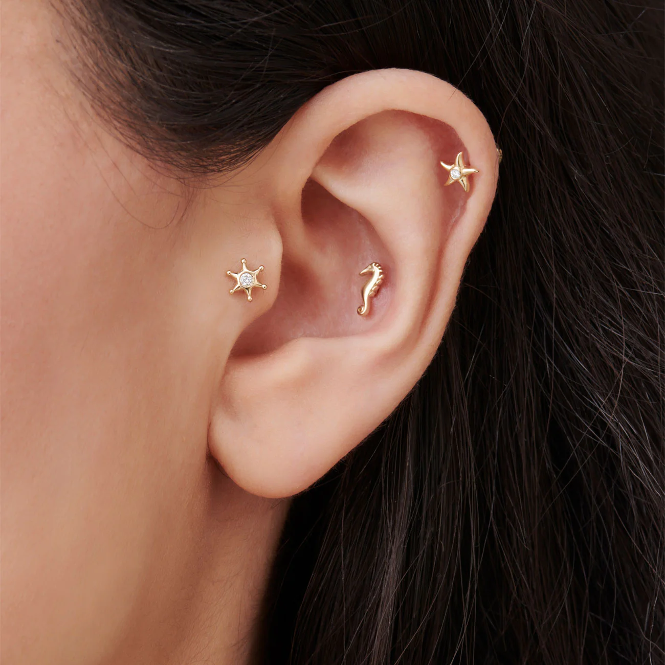 14K Gold Diamond Star Flat Back Piercing Stud - Image 2
