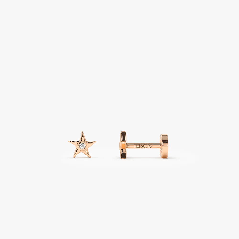 14K Gold Diamond Star Flat Back Piercing Stud - Image 3