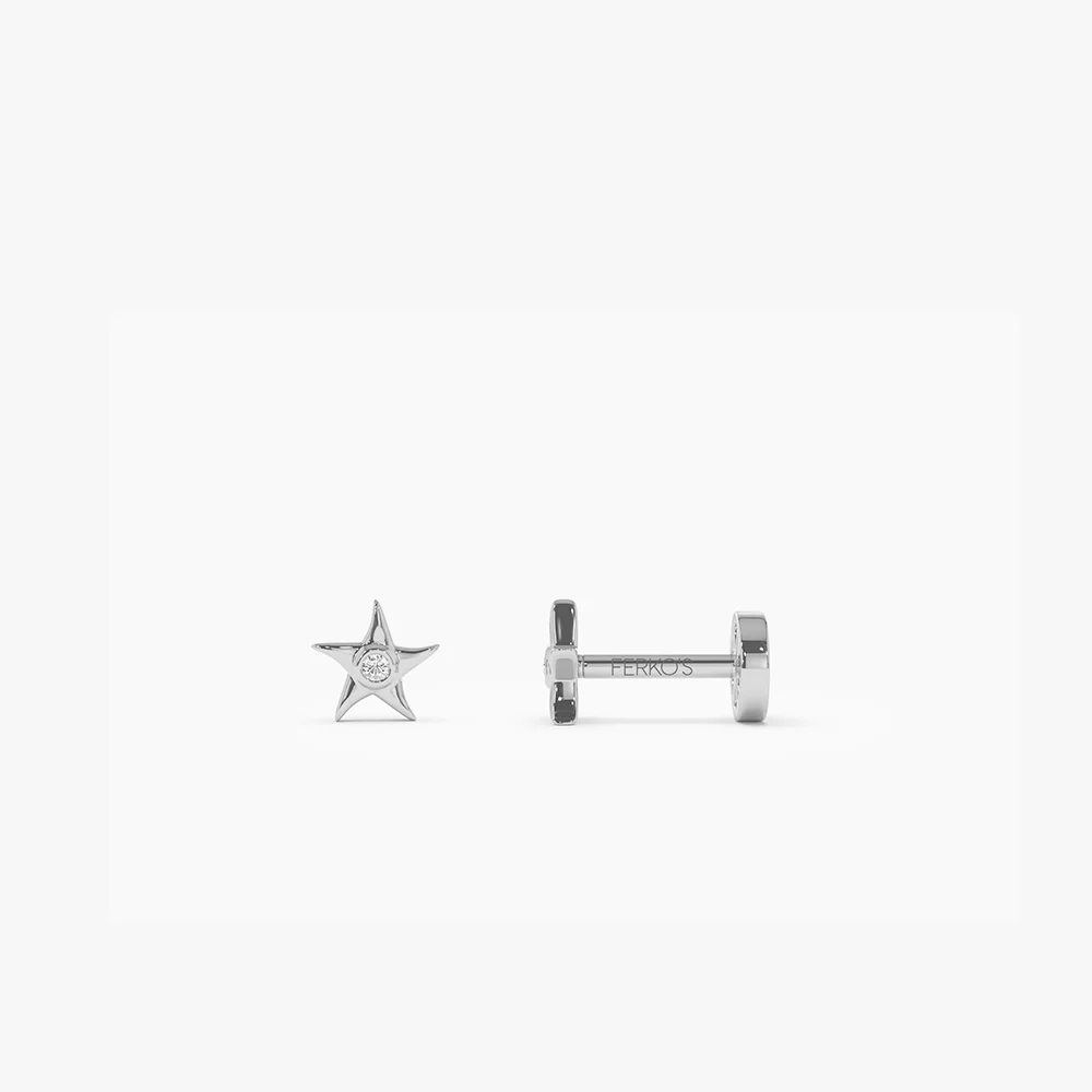 14K Gold Diamond Star Flat Back Piercing Stud - Image 4