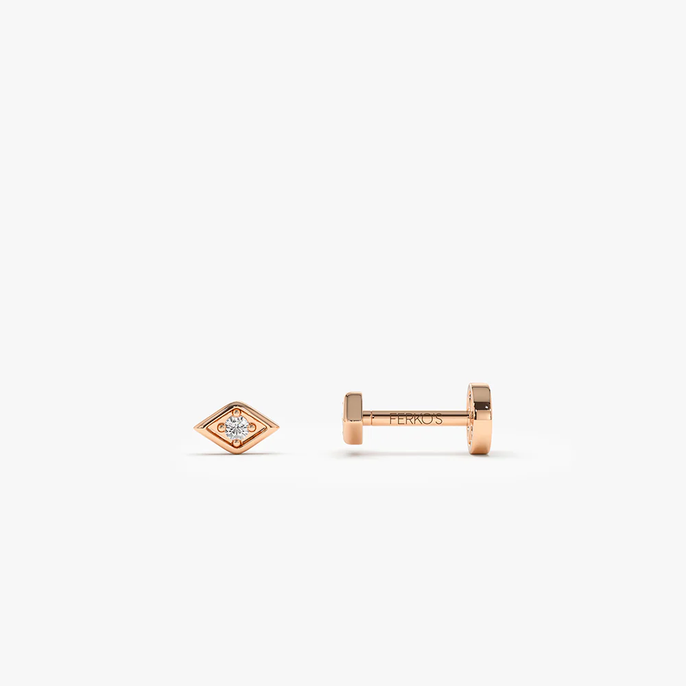 14K Gold Evil Eye Diamond Flat Back Stud - Image 2