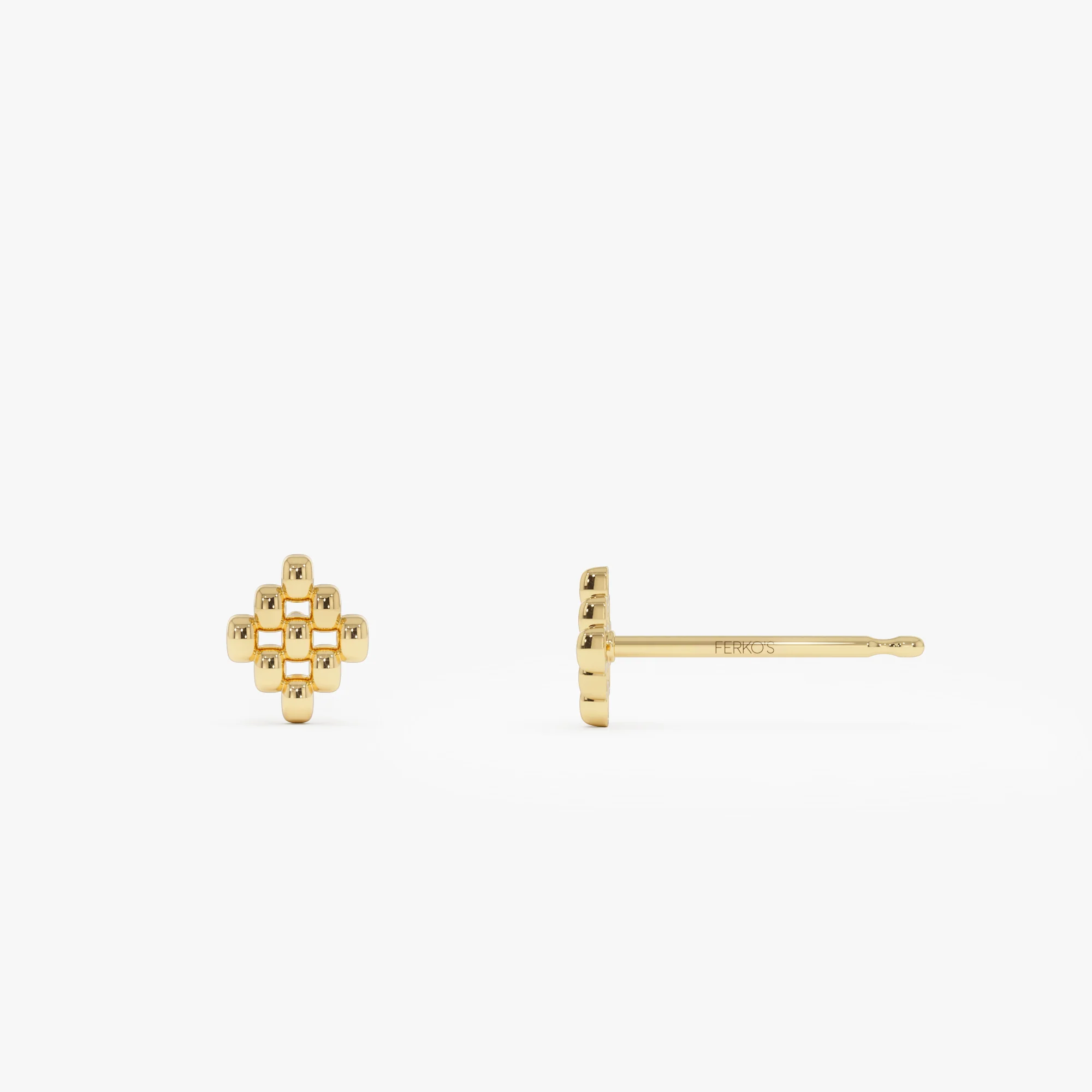 14K Gold Geometric Beaded Stud Earrings - Image 7