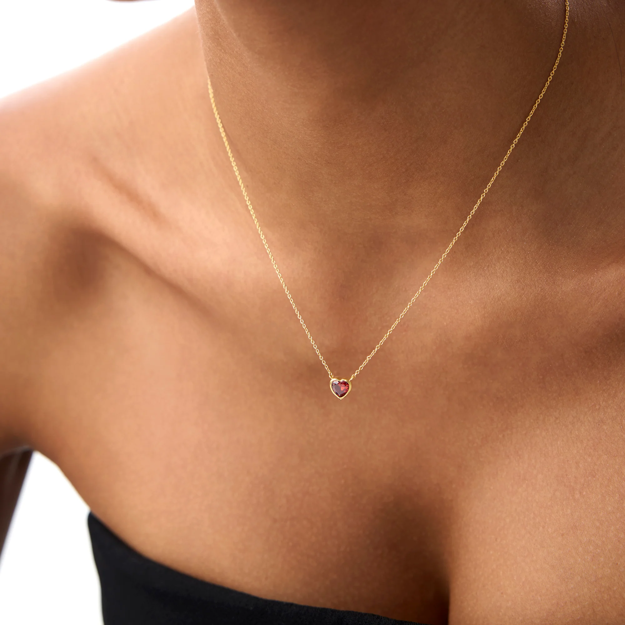 14K Gold Heart Shaped Garnet Layering Necklace - Image 4