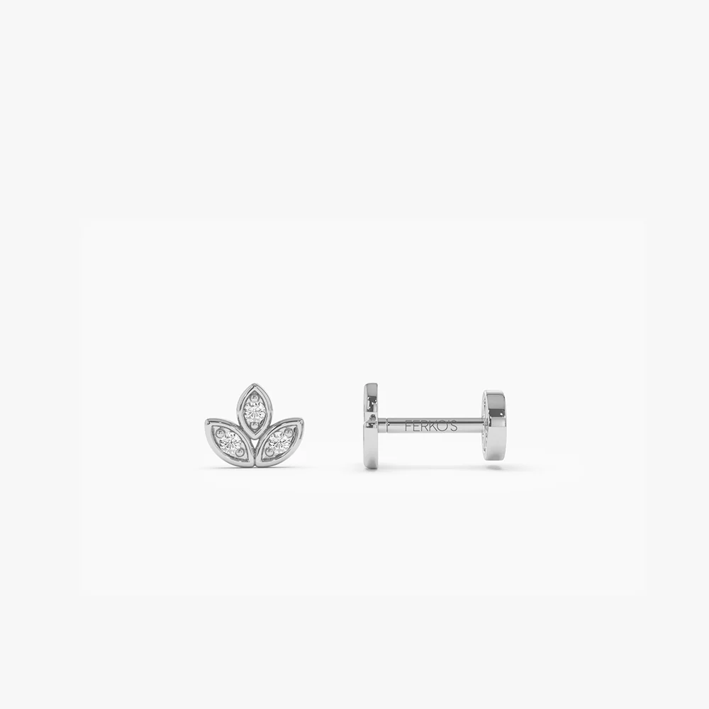 14K Gold Leaf Shape Diamond Cluster Flat Back Stud - Image 3