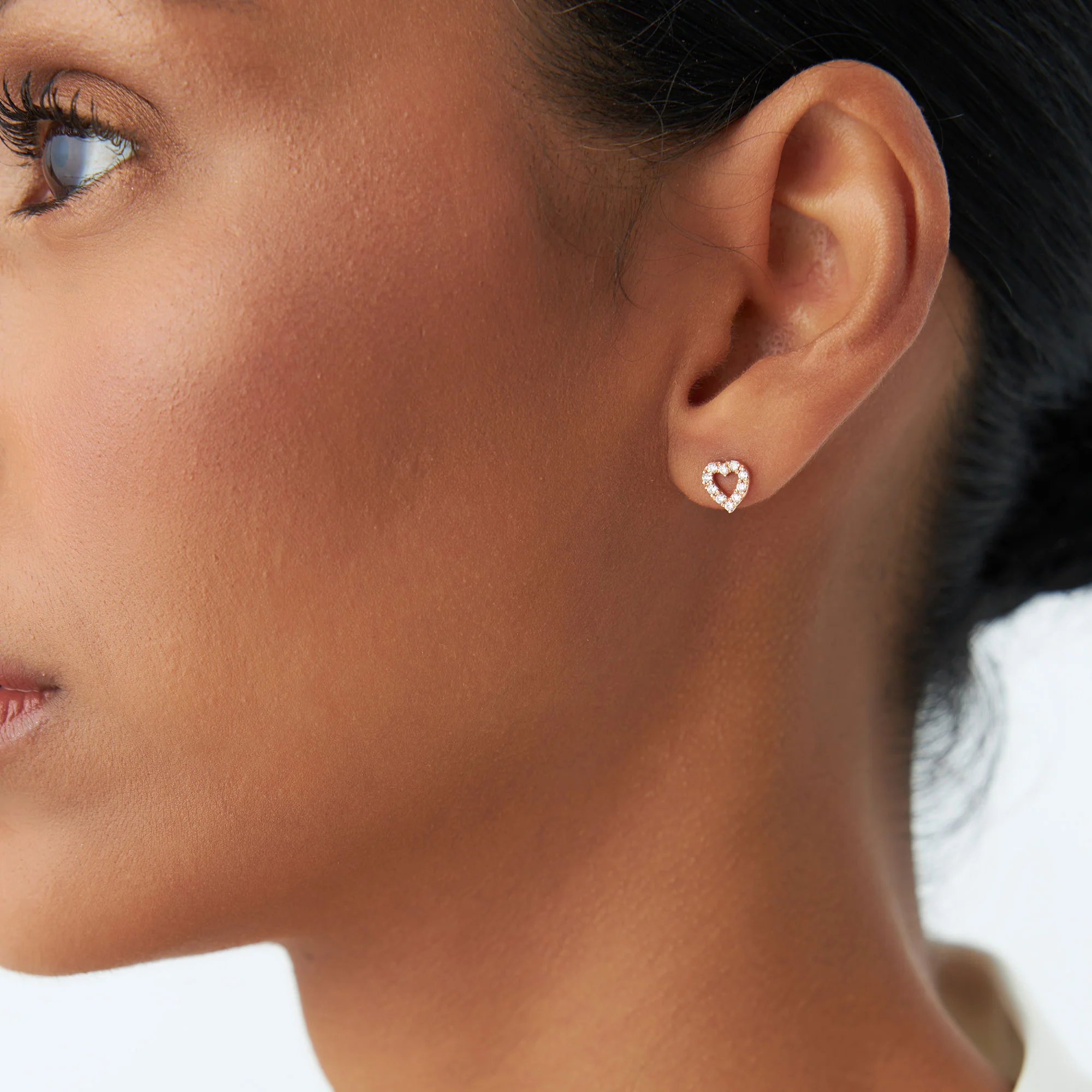 14K Gold Mini Heart Earrings Diamond Studs - Image 2