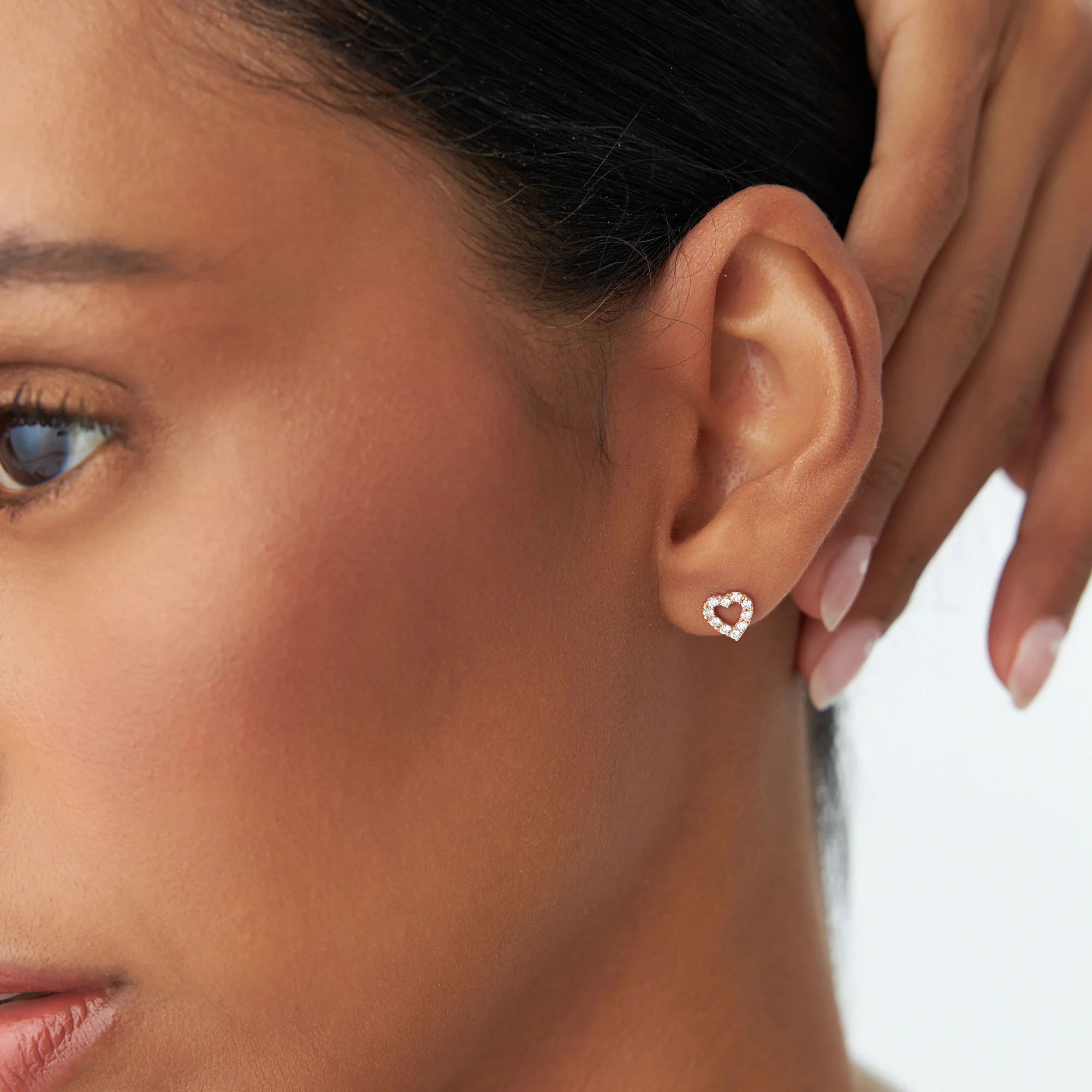 14K Gold Mini Heart Earrings Diamond Studs - Image 4