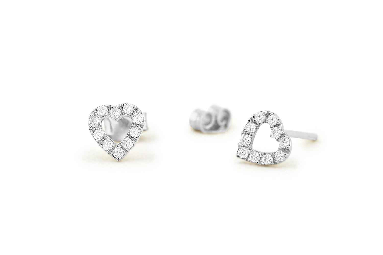 14K Gold Mini Heart Earrings Diamond Studs - Image 6