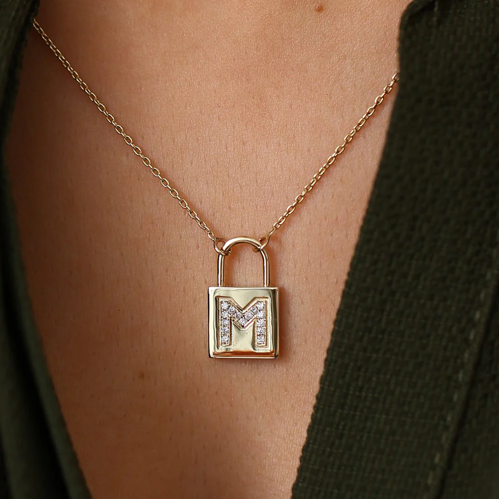 14K Gold Padlock Initial Necklace - Image 2