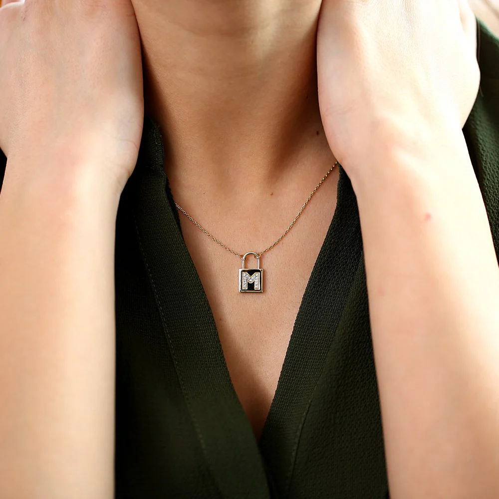 14K Gold Padlock Initial Necklace - Image 3