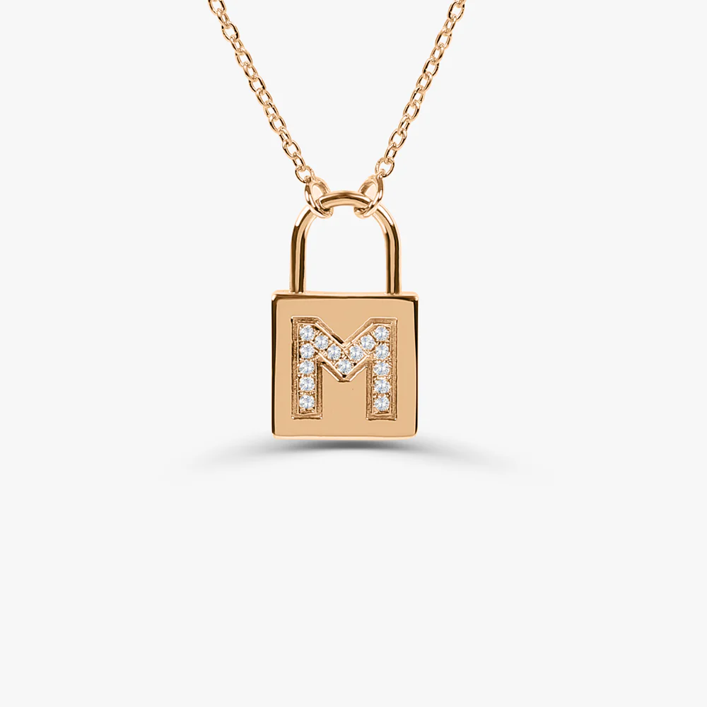 14K Gold Padlock Initial Necklace - Image 4