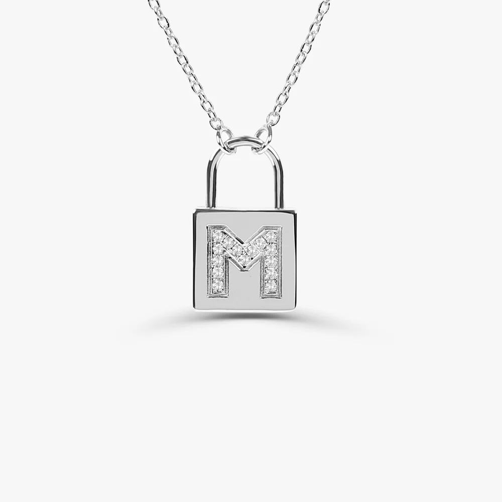 14K Gold Padlock Initial Necklace - Image 5
