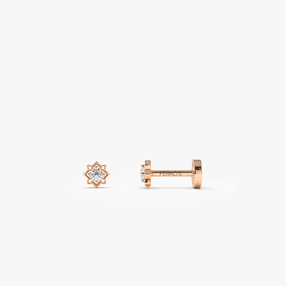 14K Gold Starburst Diamond Flat Back Stud - Image 2