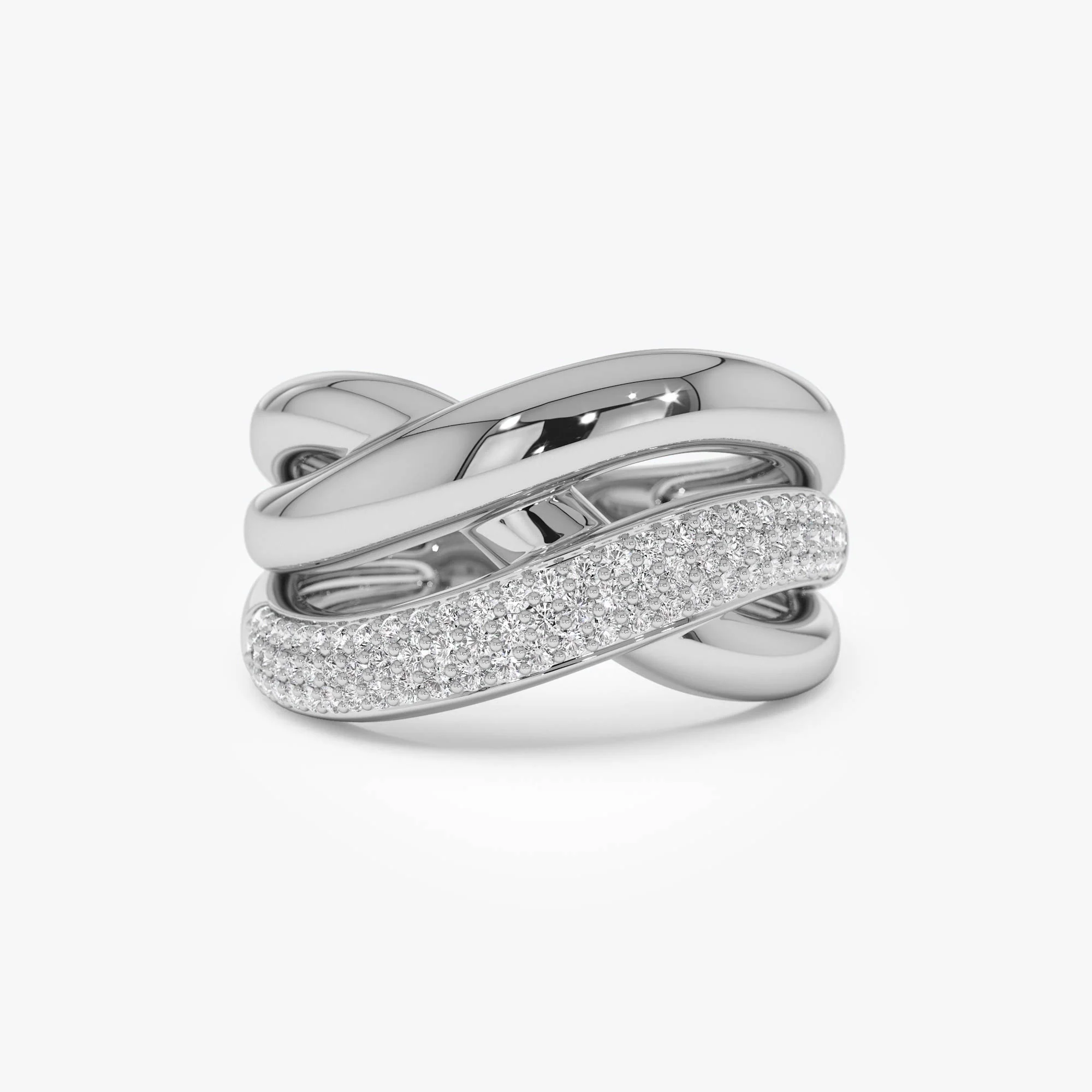 14k Gold Triple Band Crossover Diamond Statement Ring - Image 9