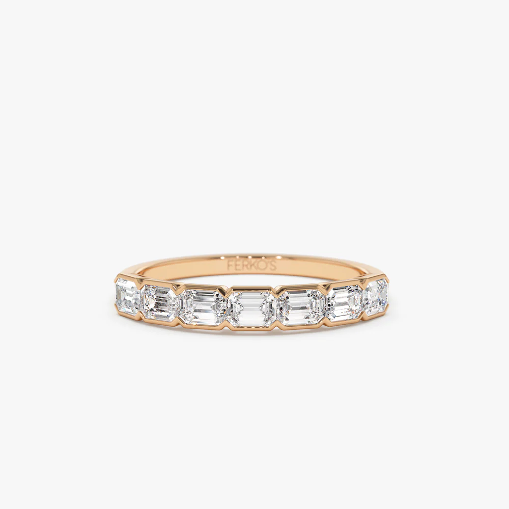 14k Half Bezel Emerald Cut Diamond Wedding Band 0.75 ctw - Image 5