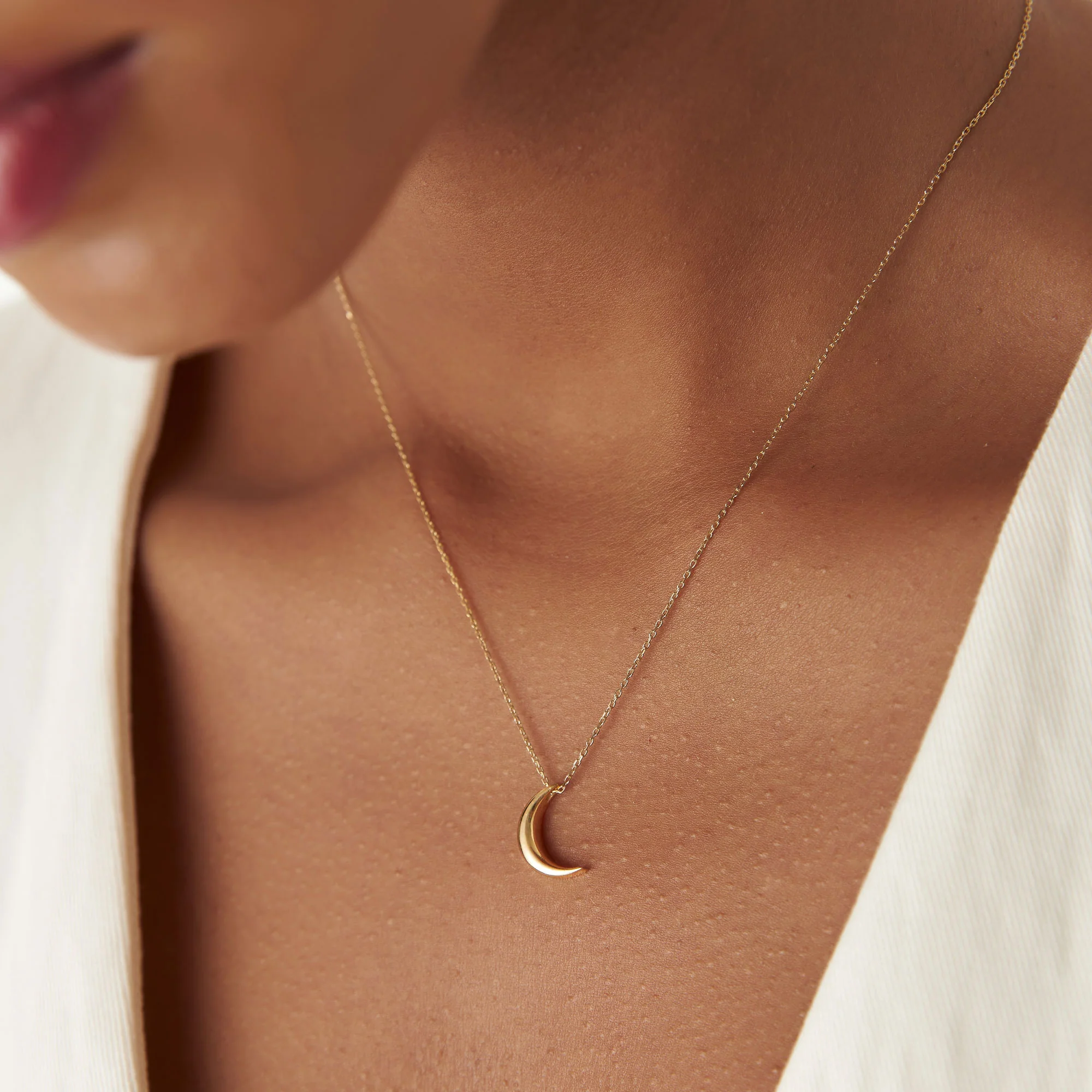 14K Half Moon Crescent Charm Necklace - Image 2
