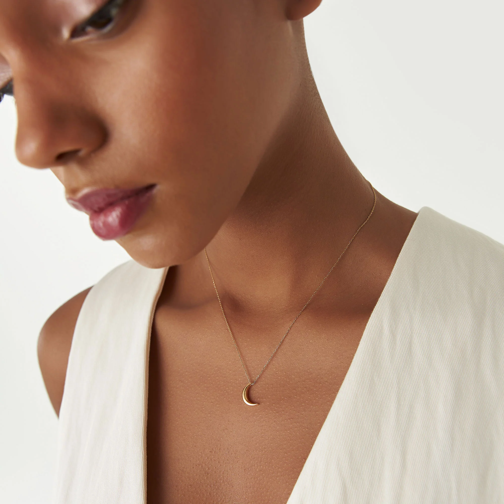 14K Half Moon Crescent Charm Necklace - Image 3