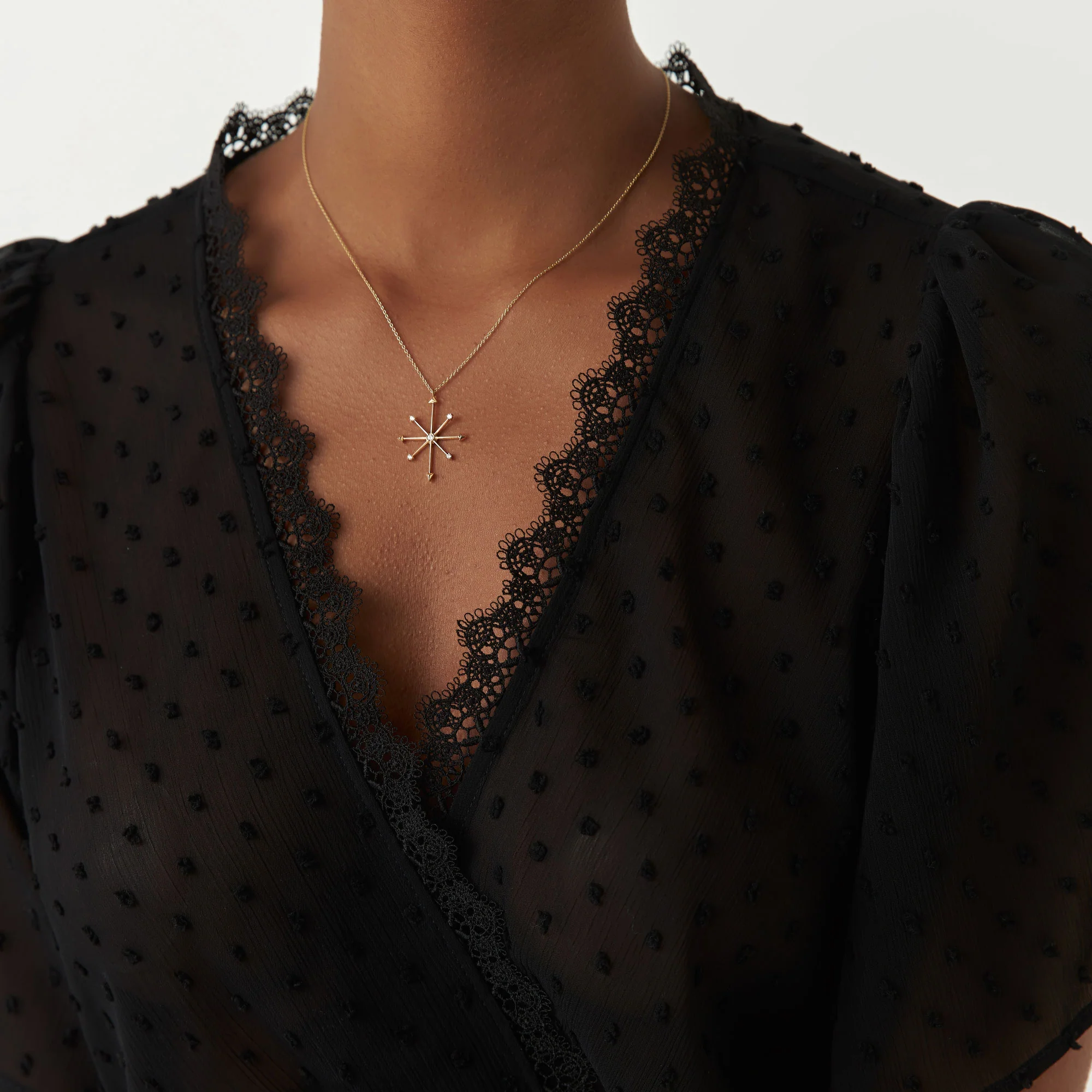 14k Layering Diamond Compass Charm Necklace - Image 4