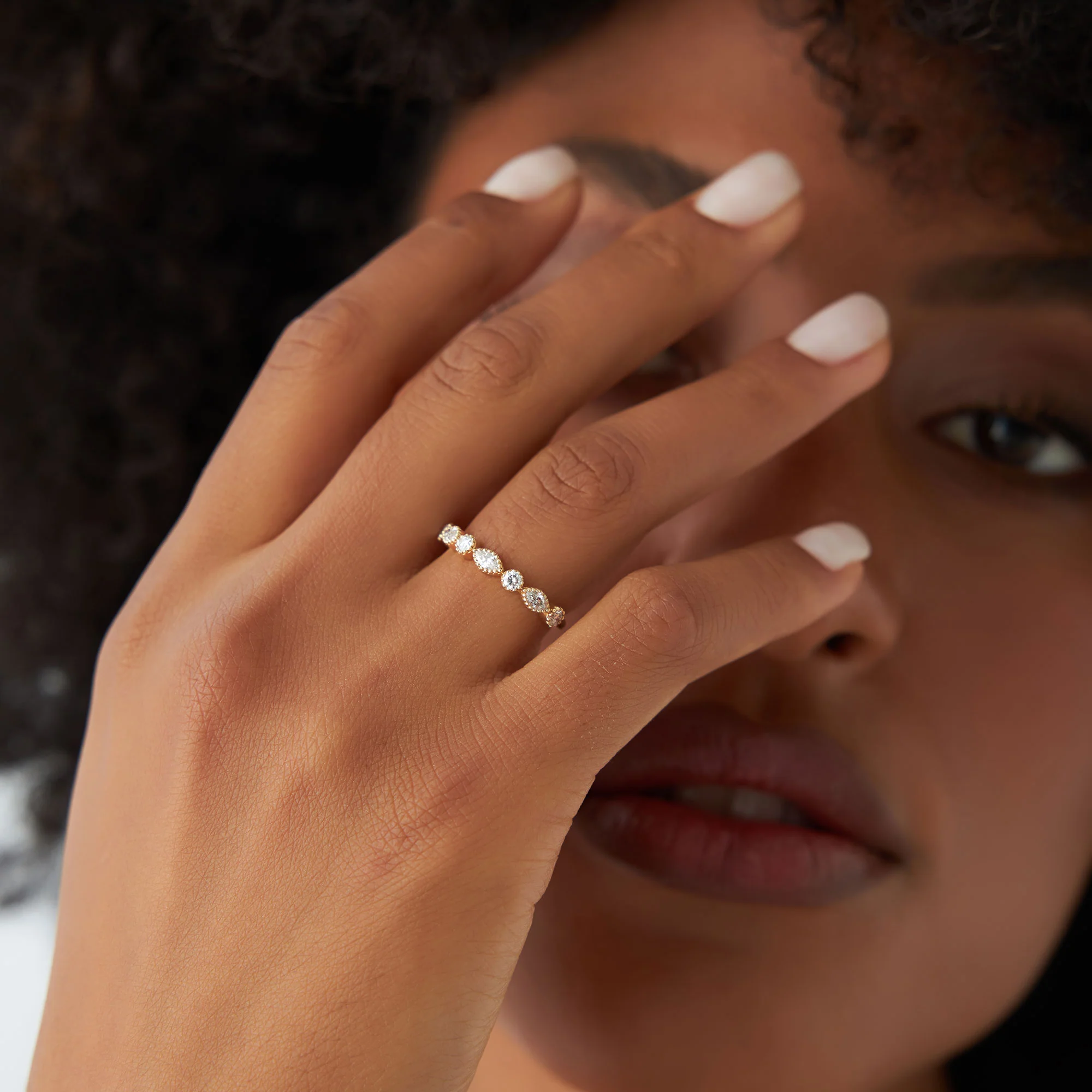 14K Marquise and Round Diamond Milgrain Bezel Setting Ring - Image 2
