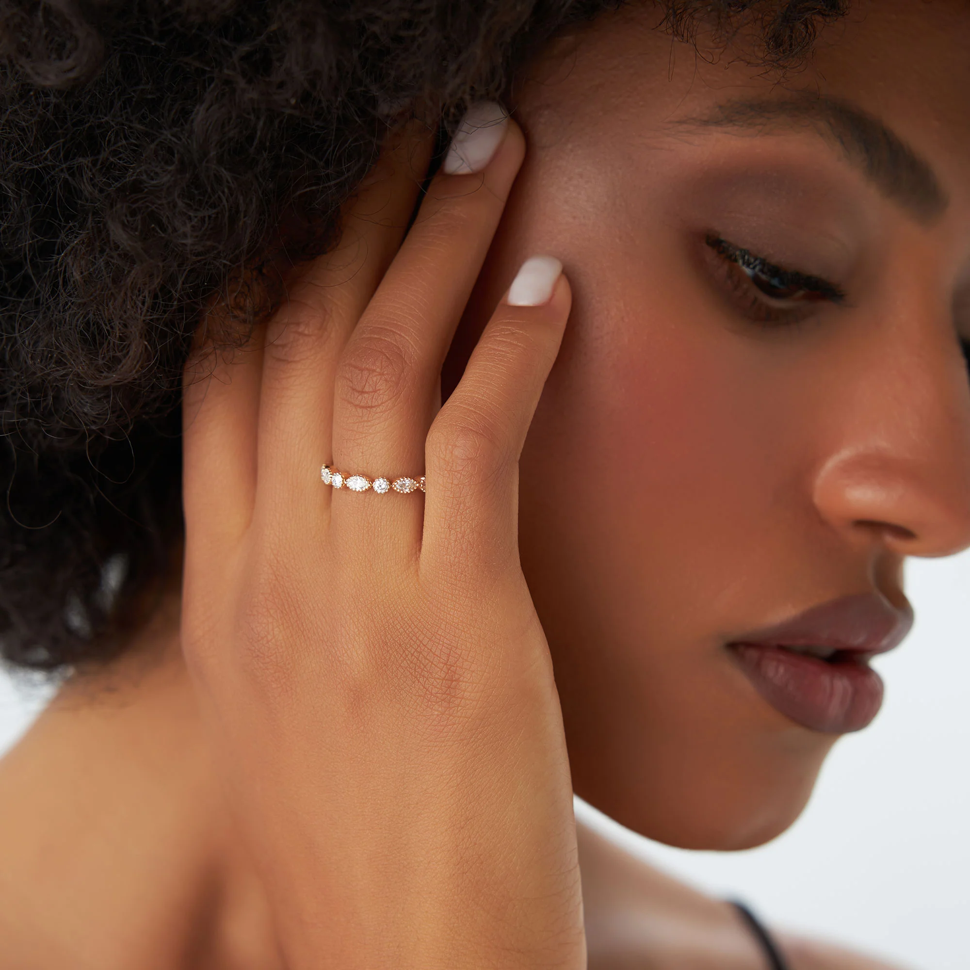 14K Marquise and Round Diamond Milgrain Bezel Setting Ring - Image 4