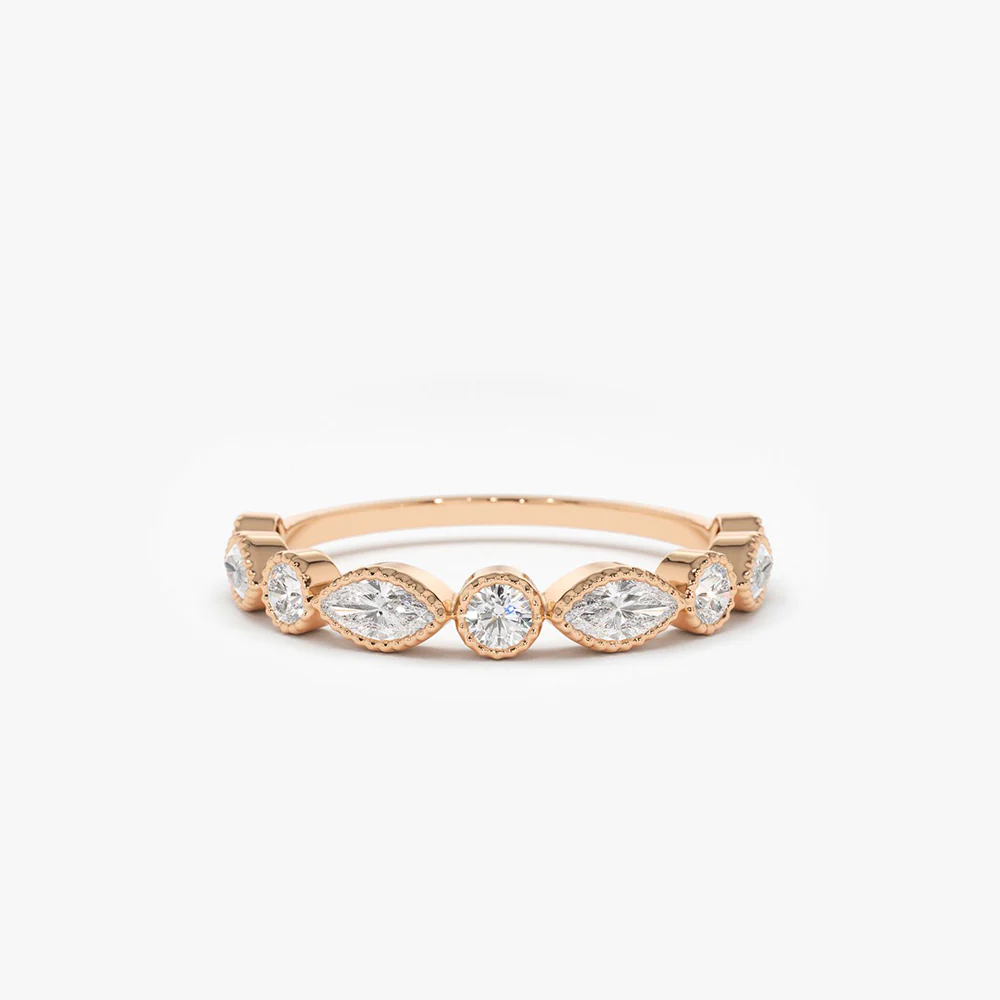14K Marquise and Round Diamond Milgrain Bezel Setting Ring - Image 5