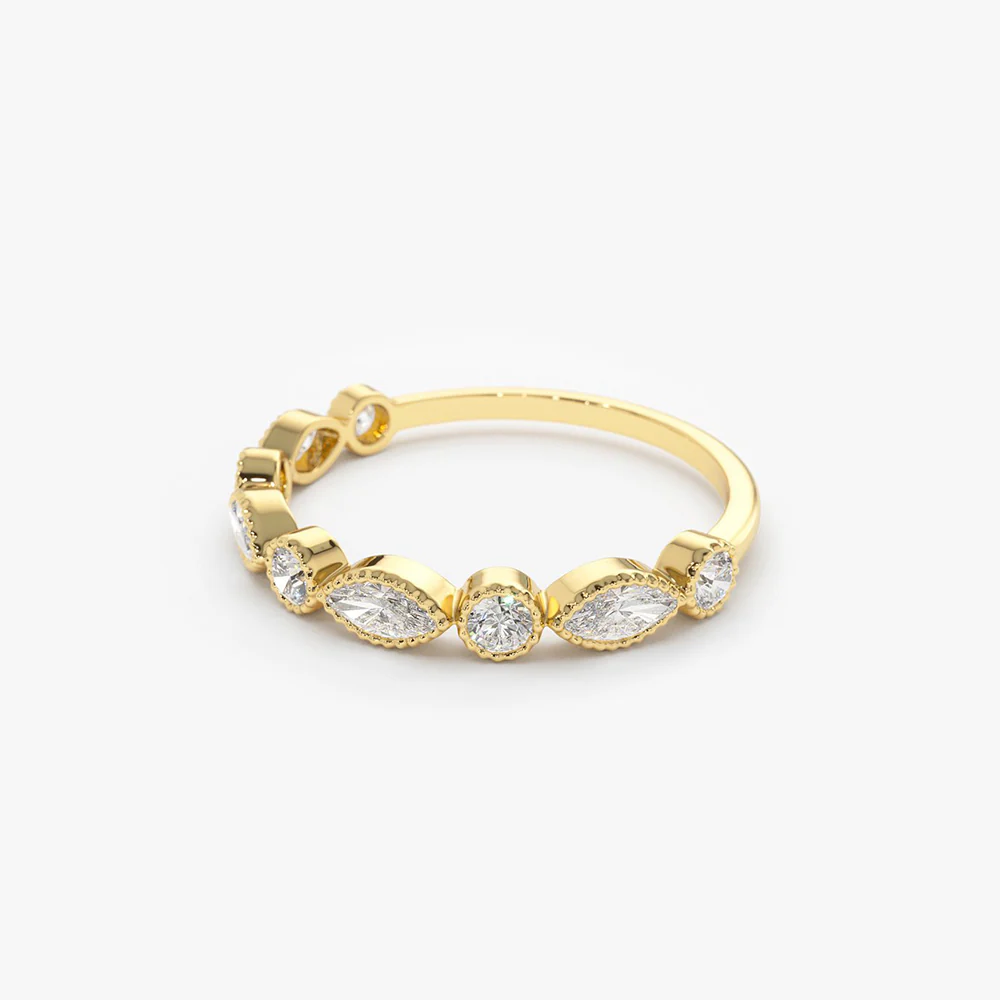 14K Marquise and Round Diamond Milgrain Bezel Setting Ring - Image 7