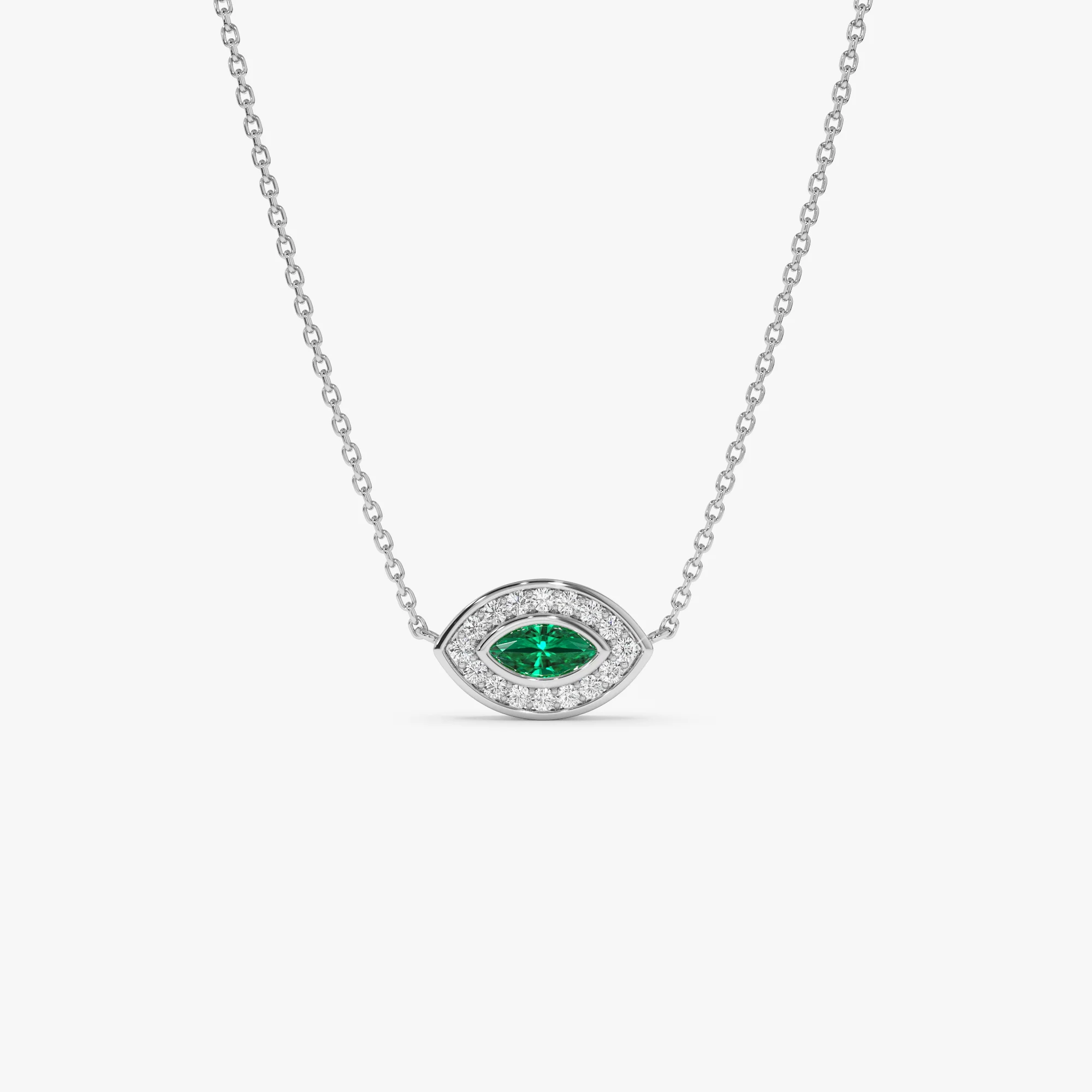 14k Marquise Emerald Diamond Halo Necklace - Image 5