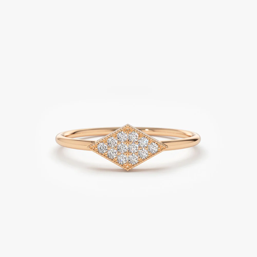 14K Gold Diamond Shape Micro Pave Ring - Image 5