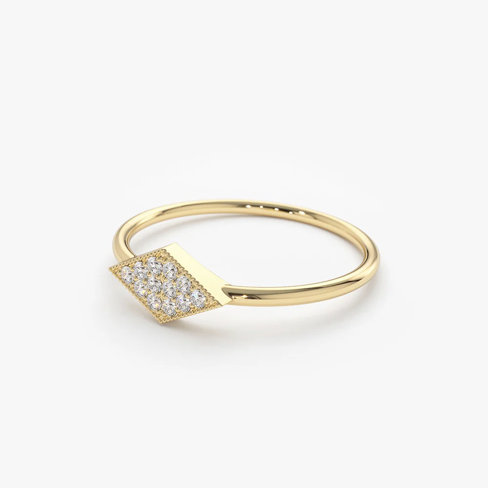 14K Gold Diamond Shape Micro Pave Ring - Image 7