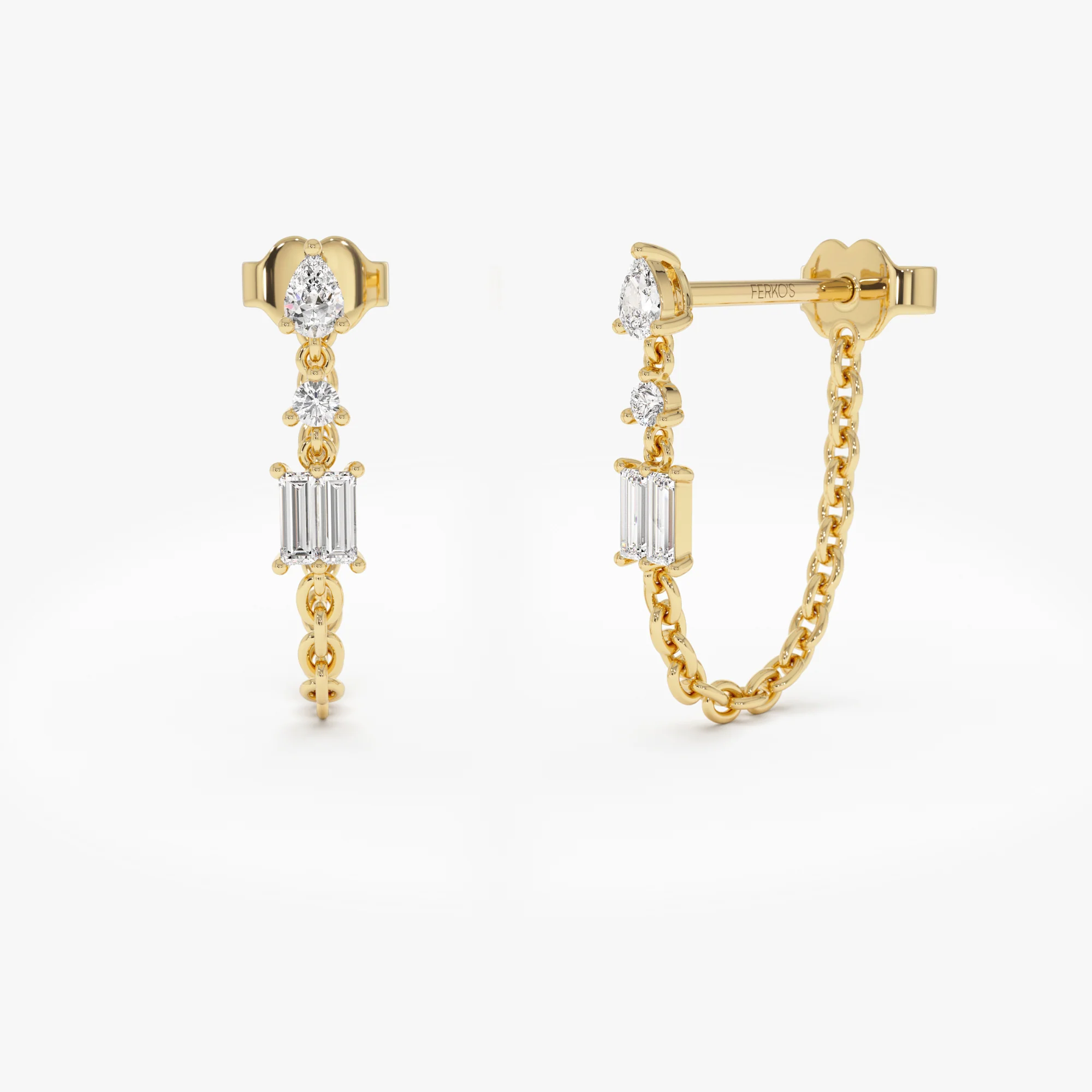 14k Mixed Diamond Chain Dangle Earrings
