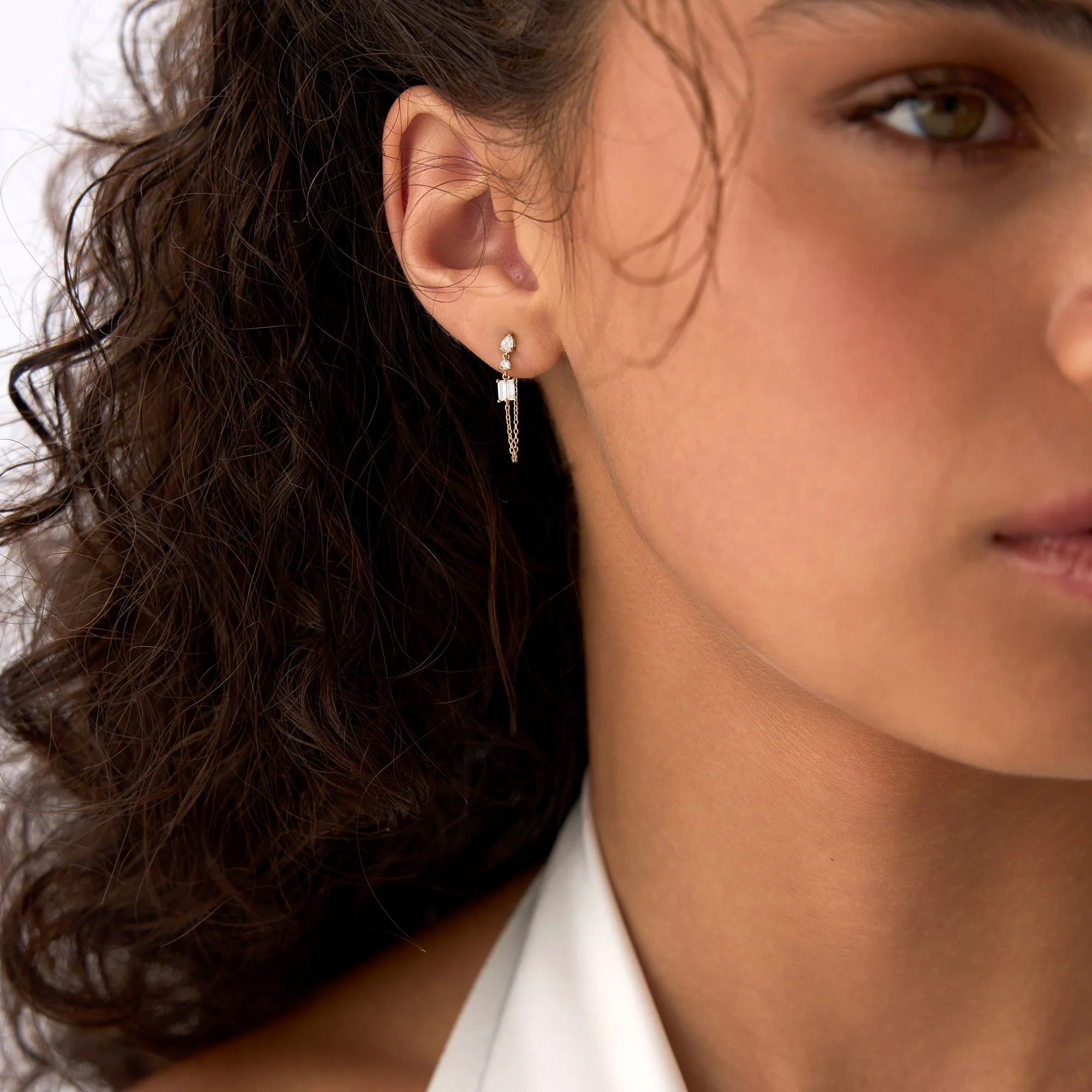14k Mixed Diamond Chain Dangle Earrings - Image 2