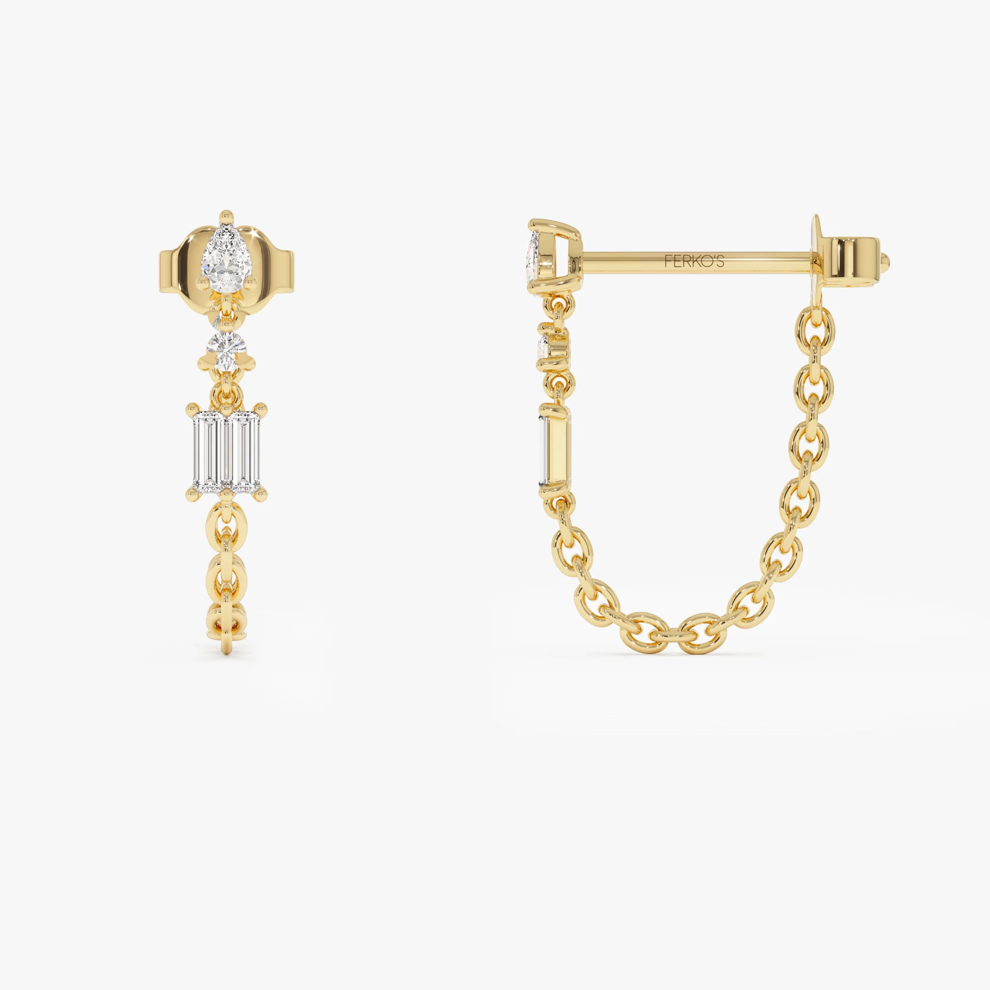 14k Mixed Diamond Chain Dangle Earrings - Image 6
