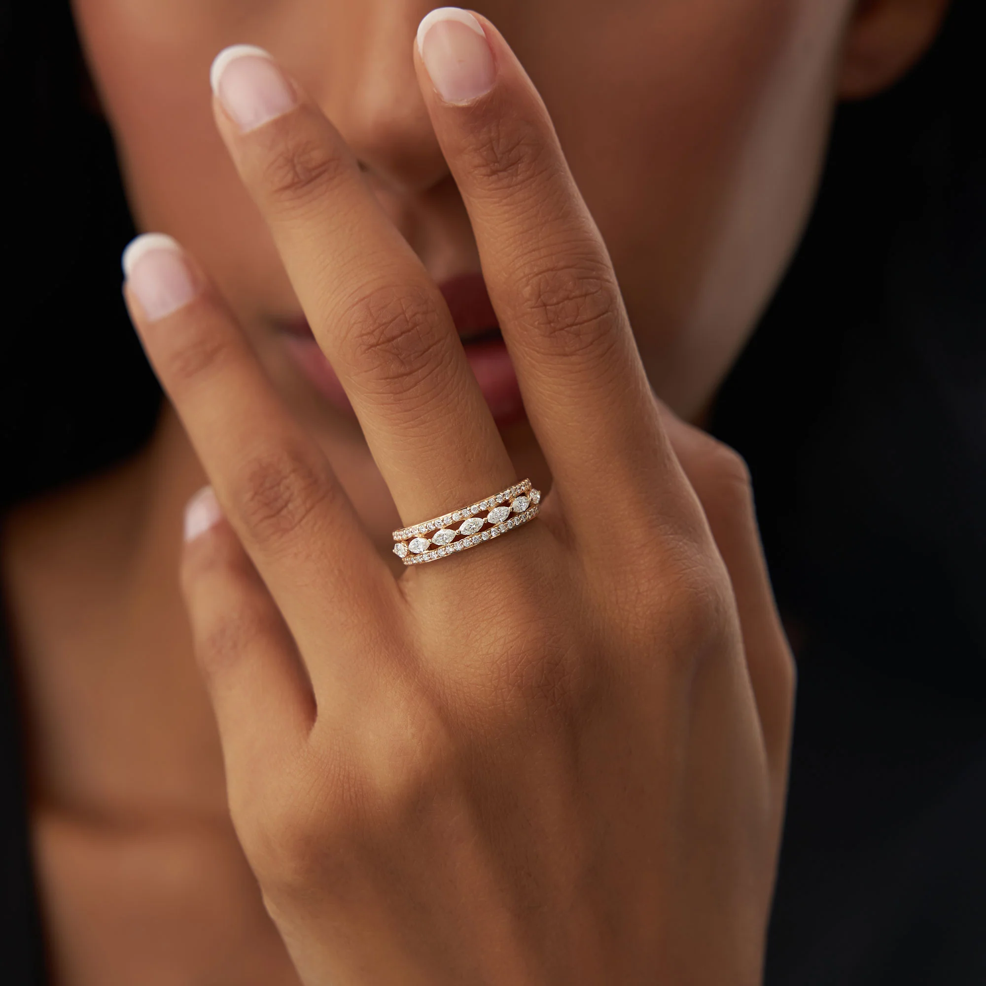 14K Multi-Band Marquise and Round Diamond Ring - Image 2