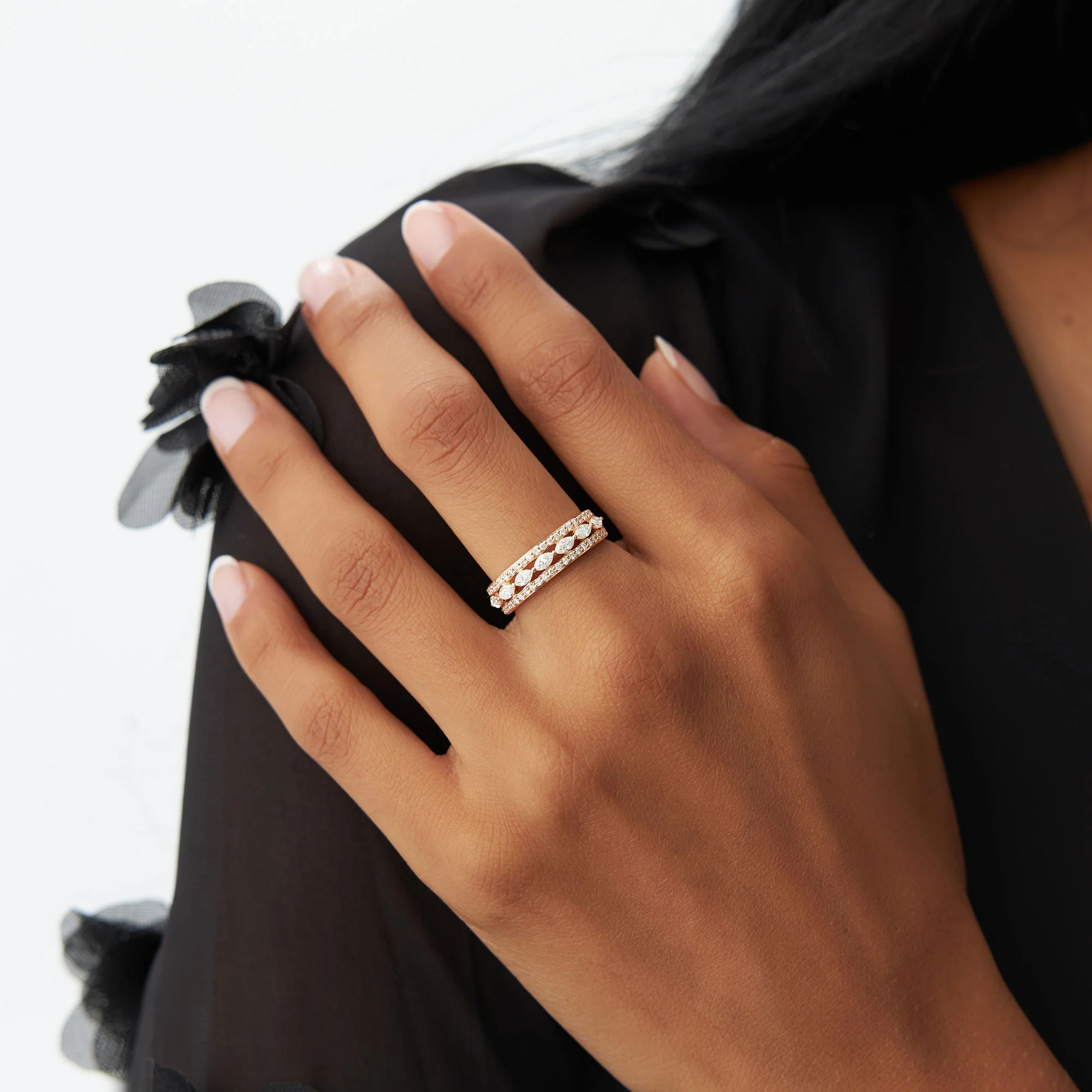 14K Multi-Band Marquise and Round Diamond Ring - Image 4
