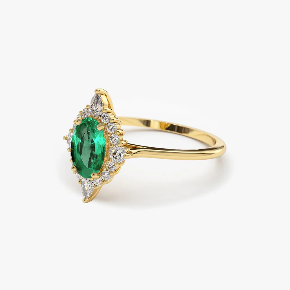 14k Oval Emerald and Diamond Bellarina Ring - Image 10